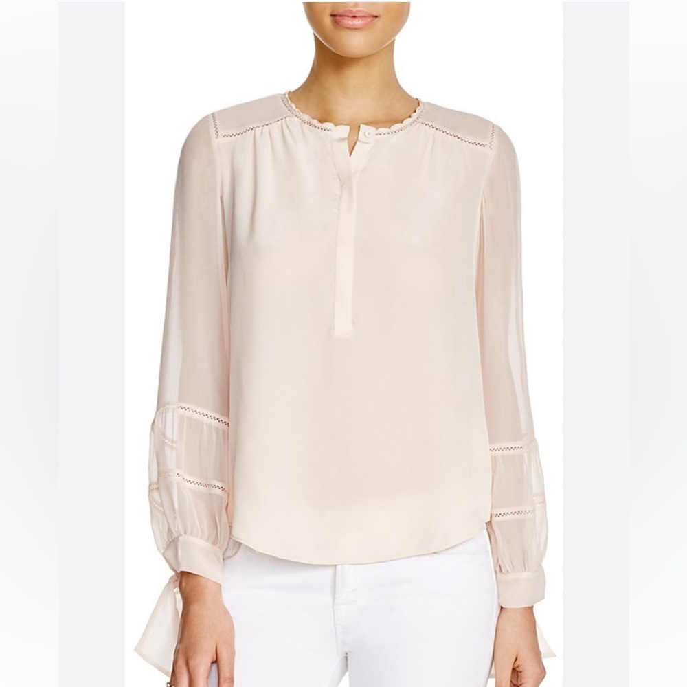Rebecca Taylor Blush Silk Chiffon Tied Cuff Blouse